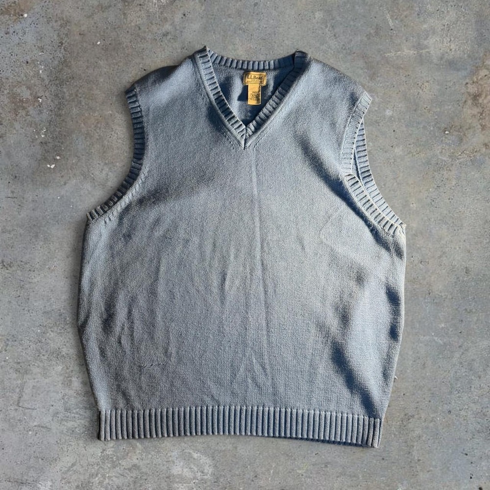 LL Bean Blue 100% Cotton V-Neck Sweater Vest Mens XL Reg Preppy Golf 0FWB0
